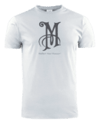 Vit T-shirt med grått M tryckt på bröstet